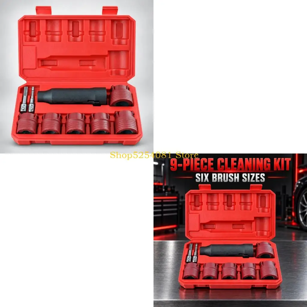 AXYC Recessed Wheel Bolt Brush Kits with 6 Cylindrical Cleaning Head, Adapter Component, Extension Component, and Organized