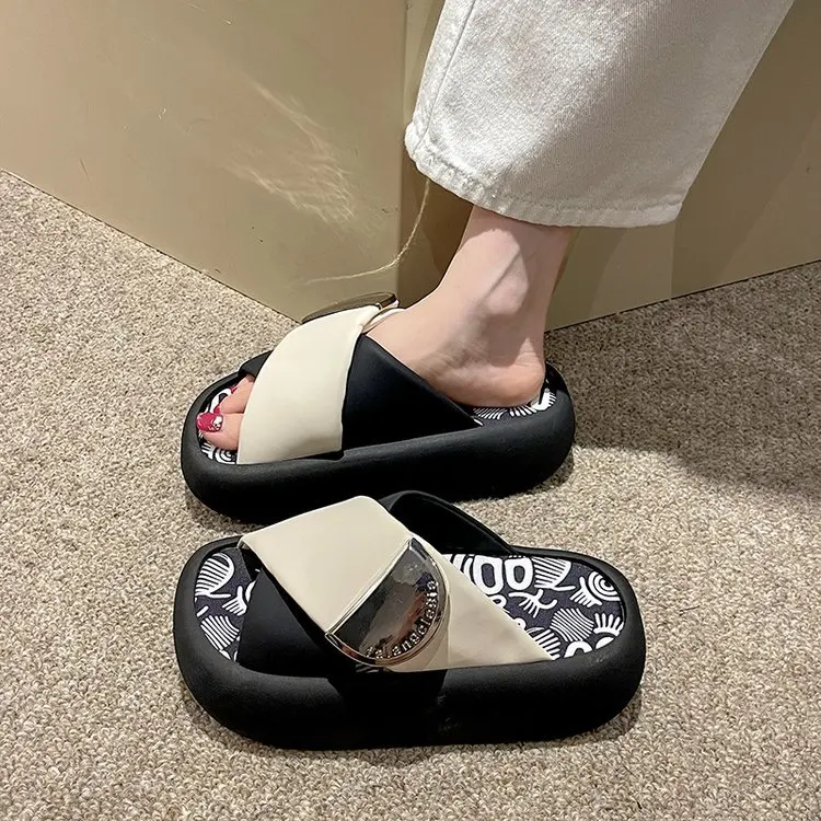 Shoes Cross-Tied Ladies\' Slippers Slipers Women Luxury Slides Low Platform Shale Female Beach Multicolored Sandals 2024 Designer