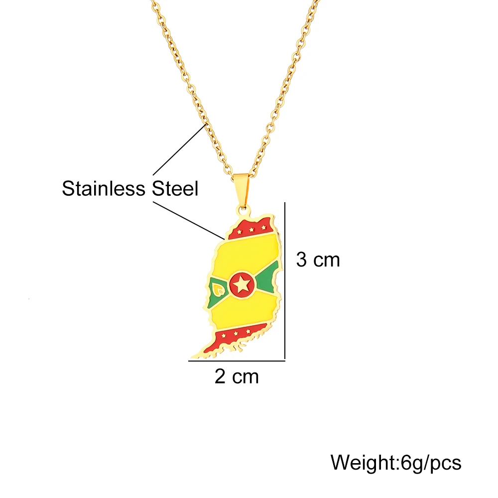 New Grenada Island Map Flag Pendant Necklace Stainless Steel For Women Men Gold Silver Color Charm Fashion Jewelry Gifts