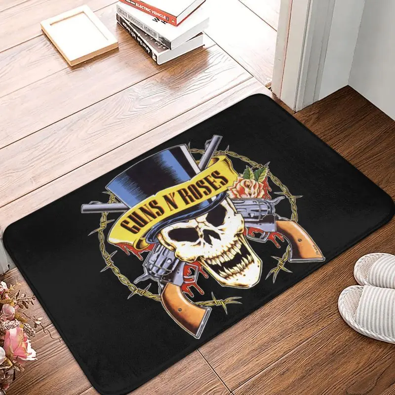 Guns N Roses Front Door Mat Anti-Slip Outdoor Absorbent Bullet Logo Doormat Kitchen Balcony Entrance Rug Carpet