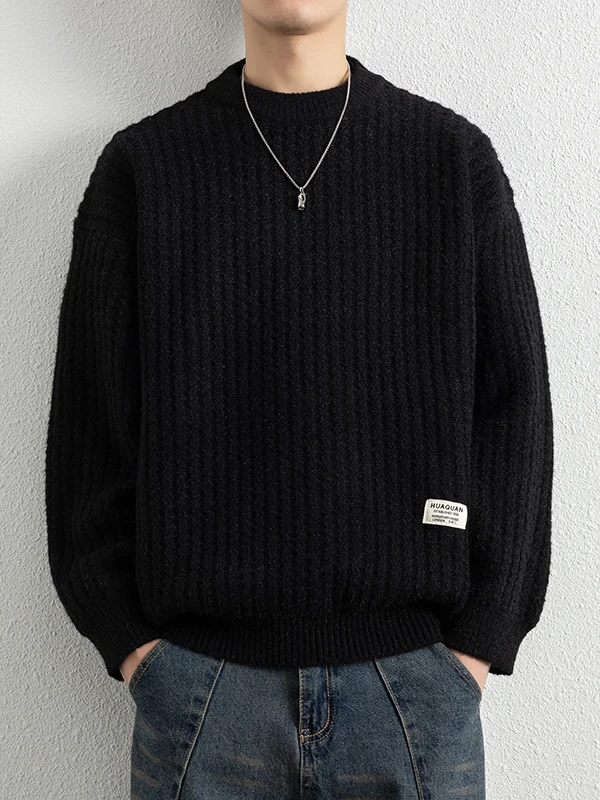 

Men's Wave Pattern Knitwear Loose Fit Thiened round Ne Casual Sle Inner Wear Polyester Fiber Long Sve Autumn Winter