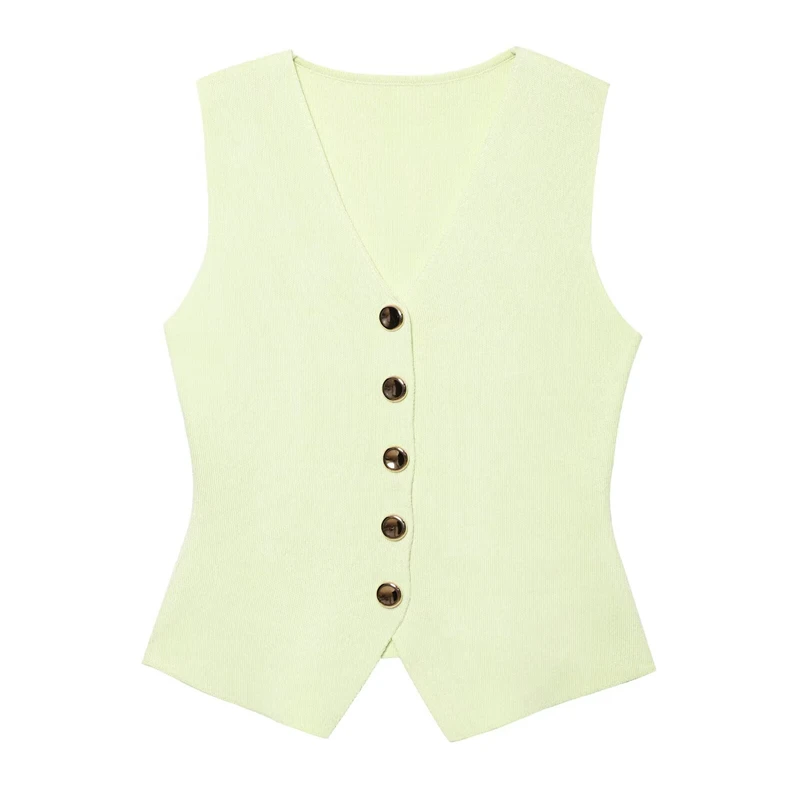 KEYANKETIAN 2025 летний новый офисный женский однотонный вязаный жилет, женский однобортный тонкий вязаный топ с v-образным вырезом и v-образным вырезом