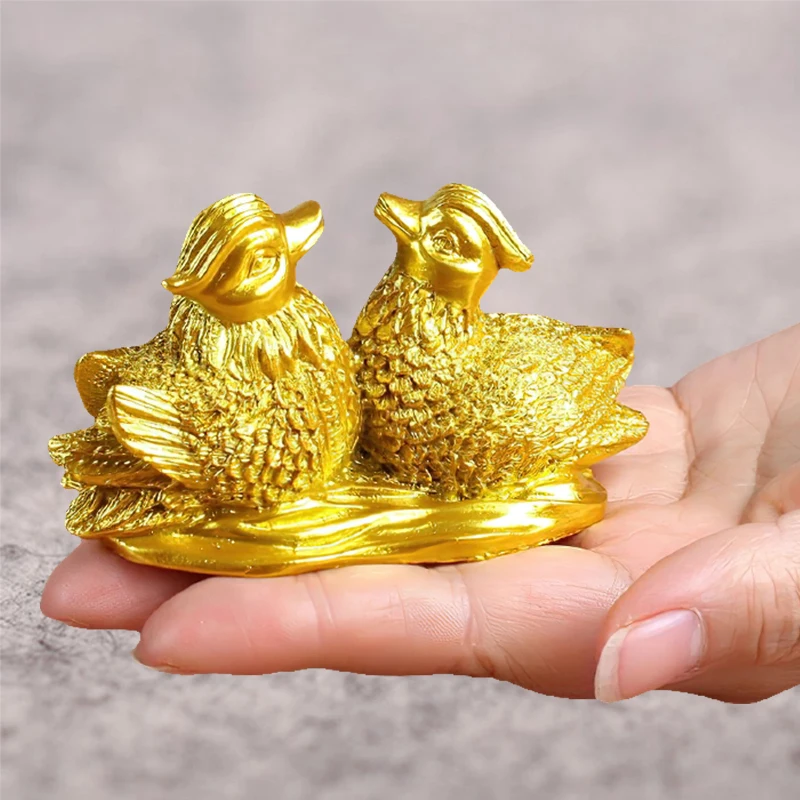 Golden Deep affection Duck Lover Statue sculpture Feng Shui Lucky Mandarin Ornaments Decoration Home office decor Wedding Gifts