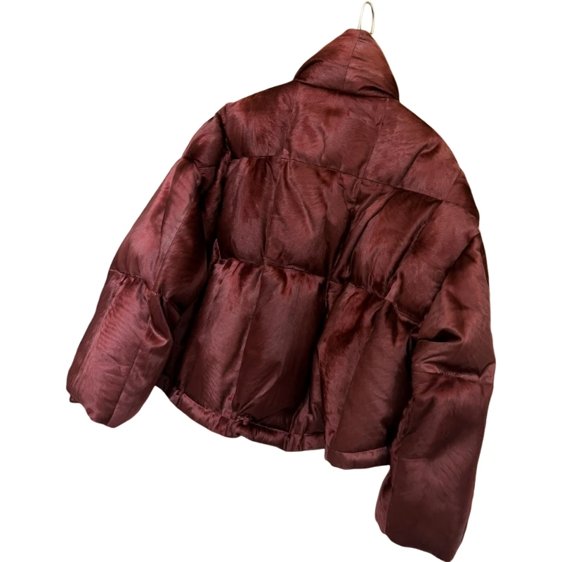 Vintage Ancola Red Stand Collar Washable PU Leather down Jacket Women's Short 2024 Winter New Popular Coat This Year down Jacket