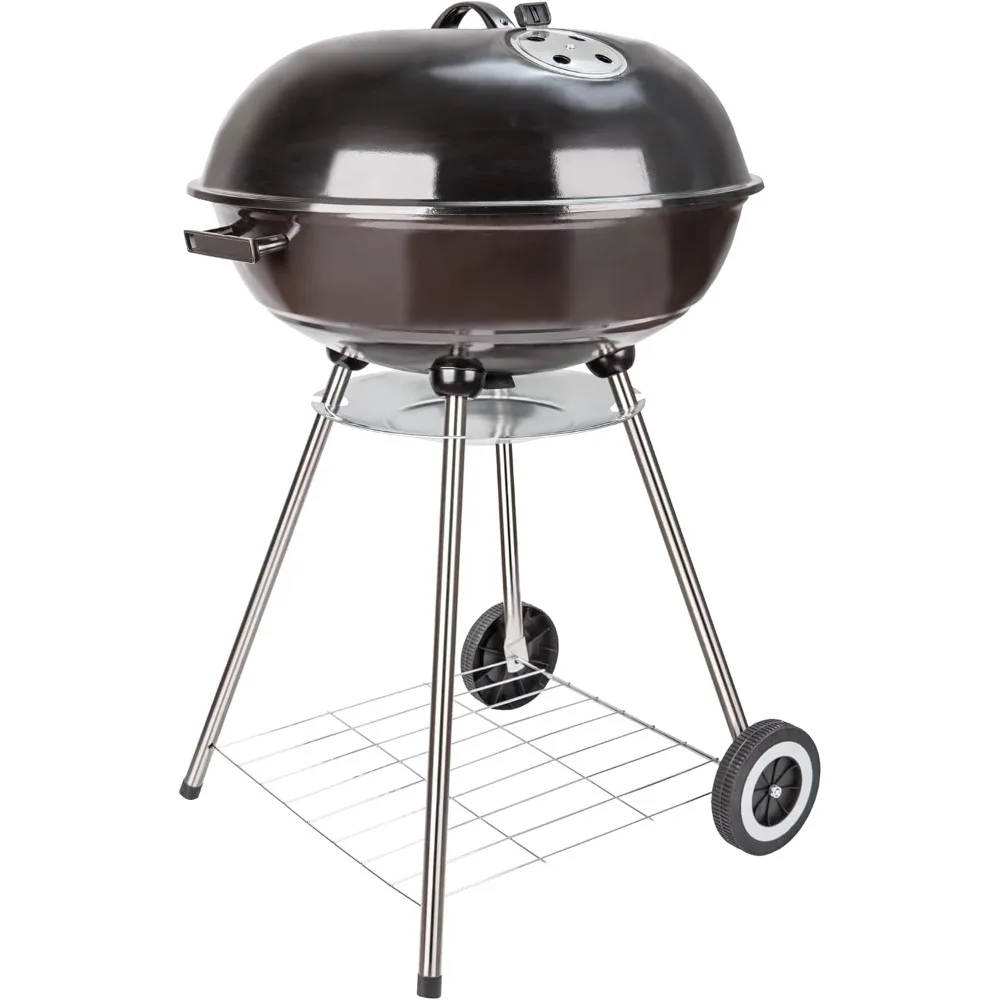 

22 Inch Portable Charcoal Grill with Wheels for Outdoor Cooking Barbecue Camping BBQ Coal Kettle Grill - Heavy Duty Round with T