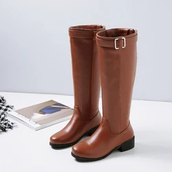 Stivali da donna taglie forti stivali alti con tacco quadrato invernale stivali da moto con cerniera da donna scarpe da donna polpaccio medio Botas Mujer WSH3791