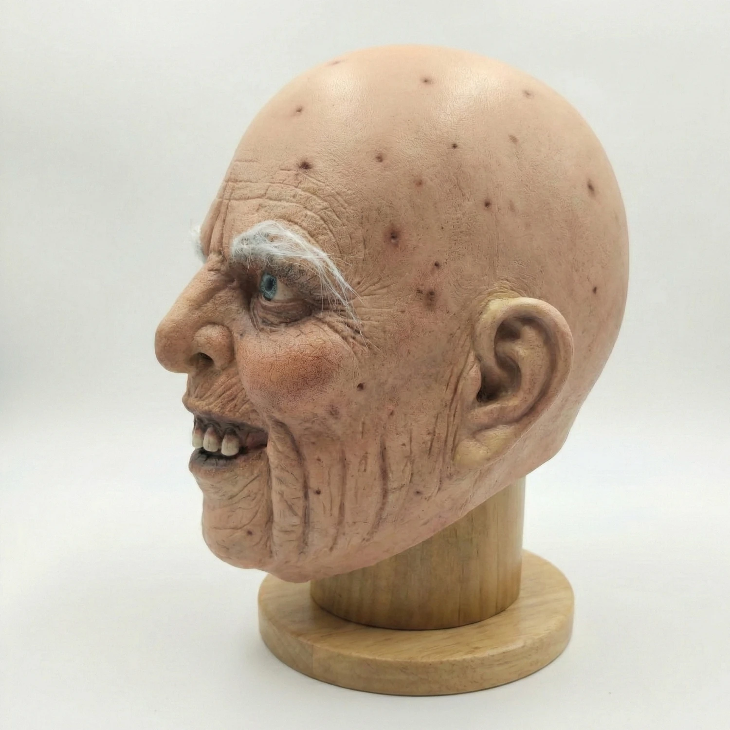 Adult Realistic Old Man Latex Mask with White Eyebrows - Funny Bald Grandpa Headgear for Halloween, Cosplay, and Prank Costumes