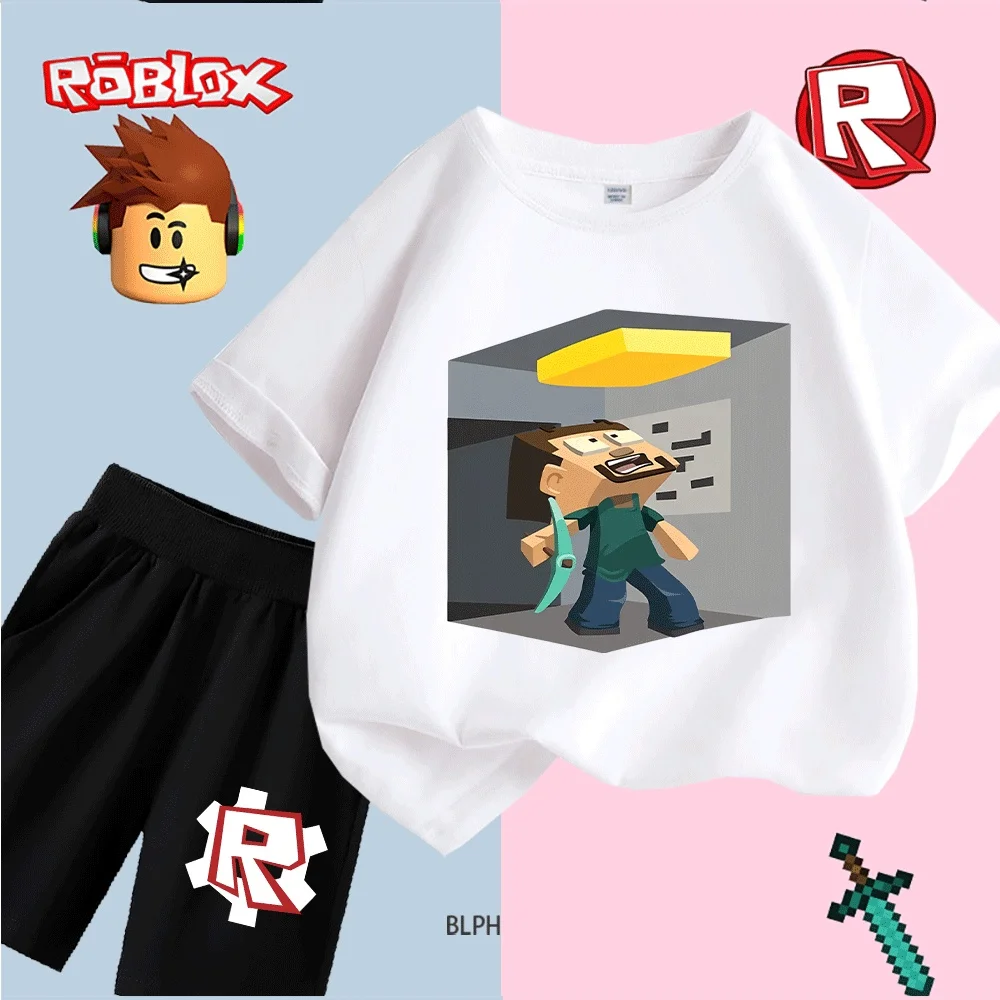 

Cool Kids T-Shirt Set with Roblox Inspired Design, Comfortable Short Sleeve Tee and Pants for Active Play, Perfect for Gaming