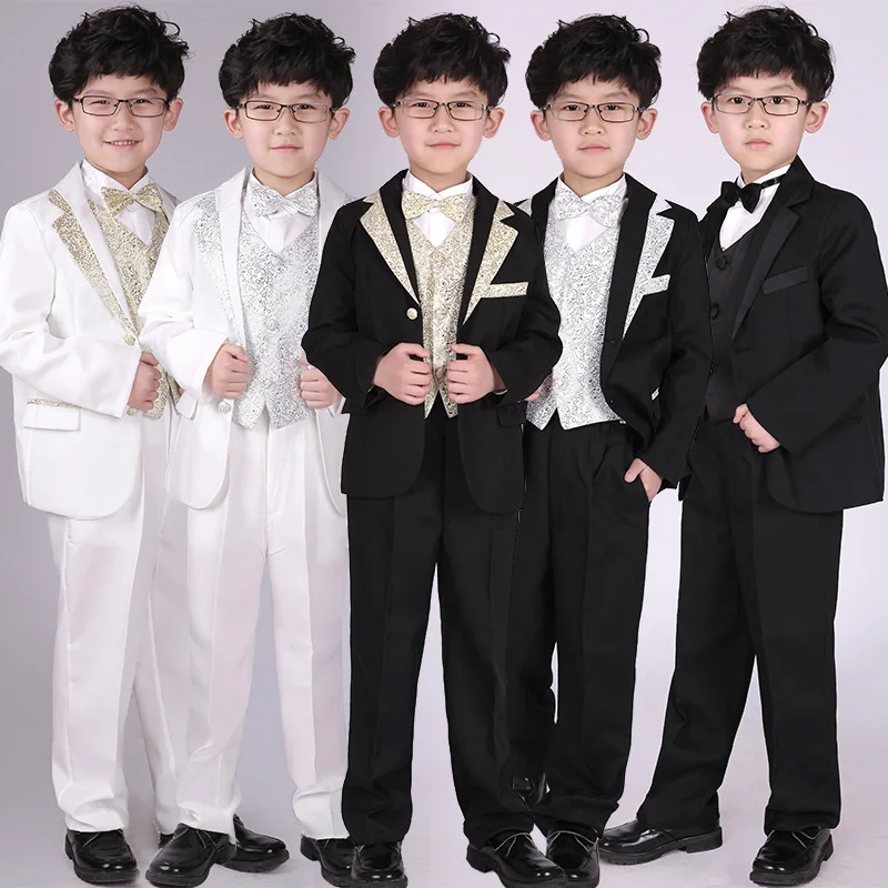 

Boy Formal Black White Blazers Kids Tuxedo Suit Children's Stage Costume Piano Shows Wedding Graduation Party Boy Suits 90-150