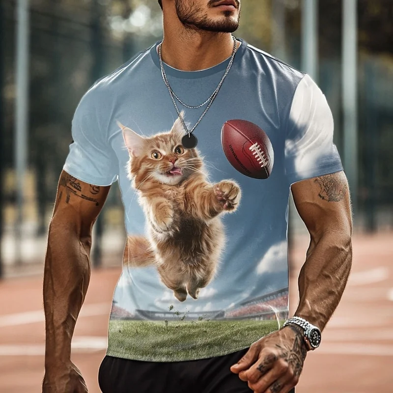 3D Printed Skateboarding Cat T Shirt For Men Boxing Pattern Short-Sleeved Tees Harajuku Streetwear Tops O-Neck T-Shirt Clothes