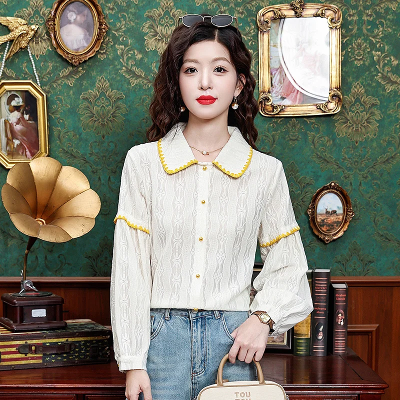 Vintage Women's Shirt Solid Casual Shirt Fashion Loose Spring/Summer Korean Clothing Long Sleeve Chiffon Women Top 4