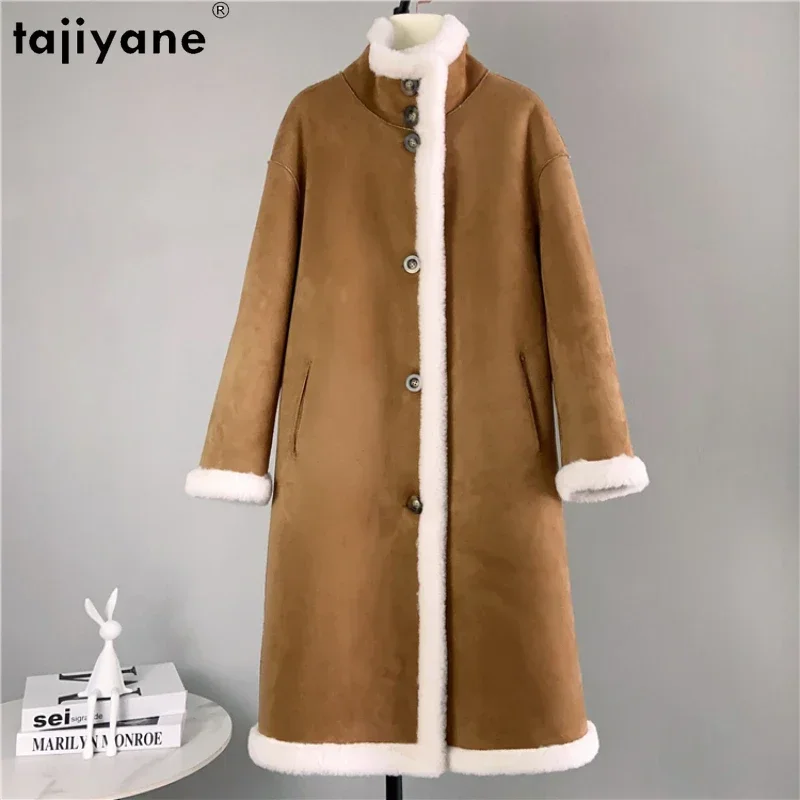 Tajiyane 100% Wool Coats for Women 2023 Winter Autumn Casual Sheep Shearing Jacket Stand Collar Reversible Fur Coat Ropa Mujer