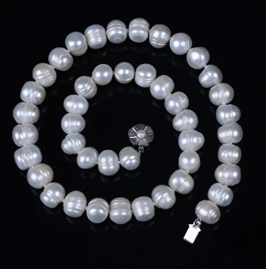 

Fashion jewelry Natural Freshwater 9-10mm Potato Genuine Pearl Necklace Bead Round