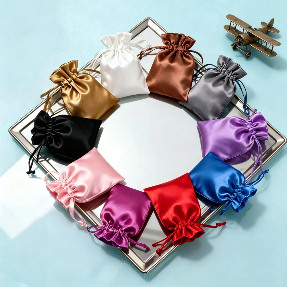 

50Pcs Personalized Logo Jewelry Satin Bag Drawstring Gift Pouch For Earrings Rings Bracelet Pendant Necklace Wig Watch Lipstick