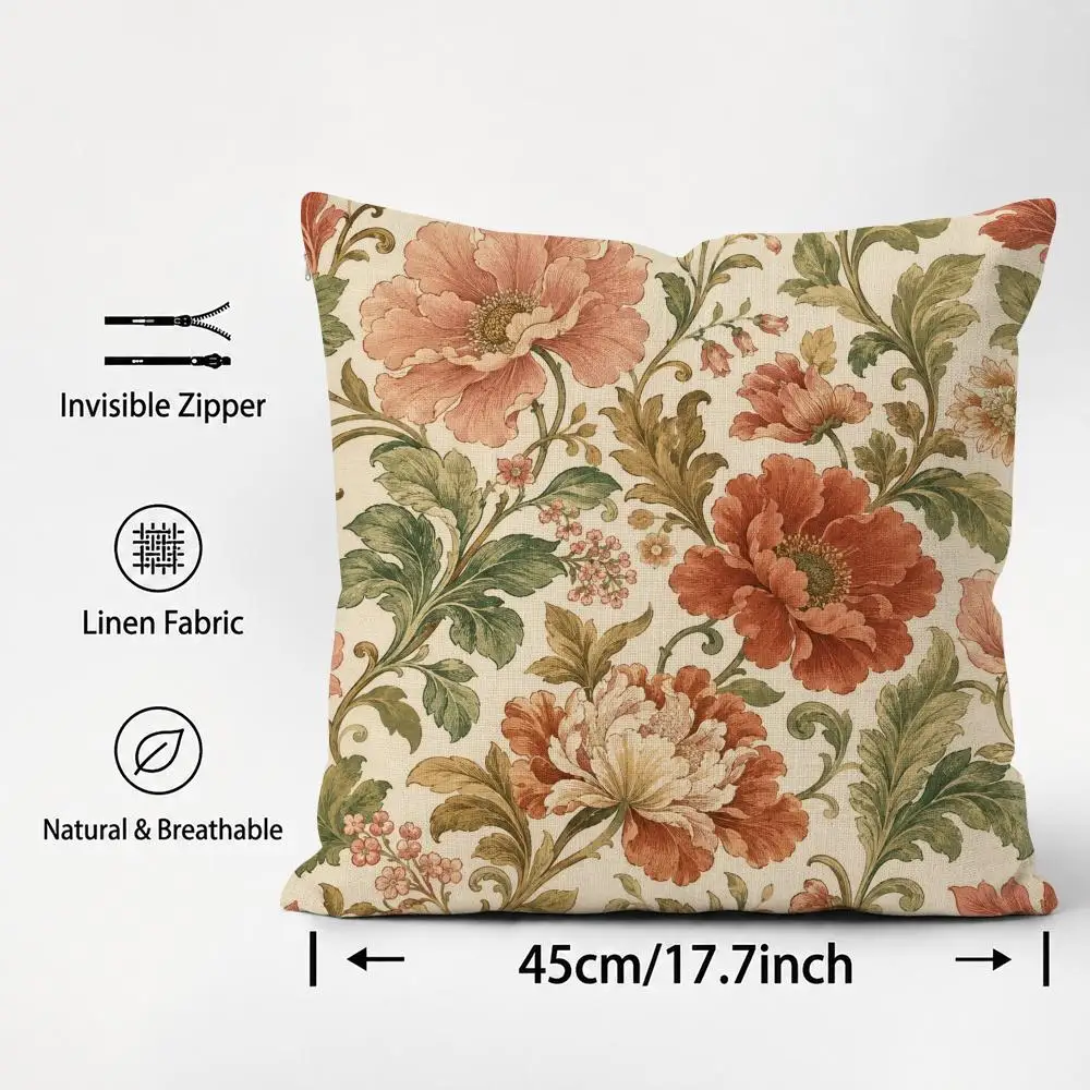 Vintage Aesthetic Botanical Pattern Cushion Cover Cushion Covers Natural Linen Breathable Sofa Bedroom Decor Pillowcase