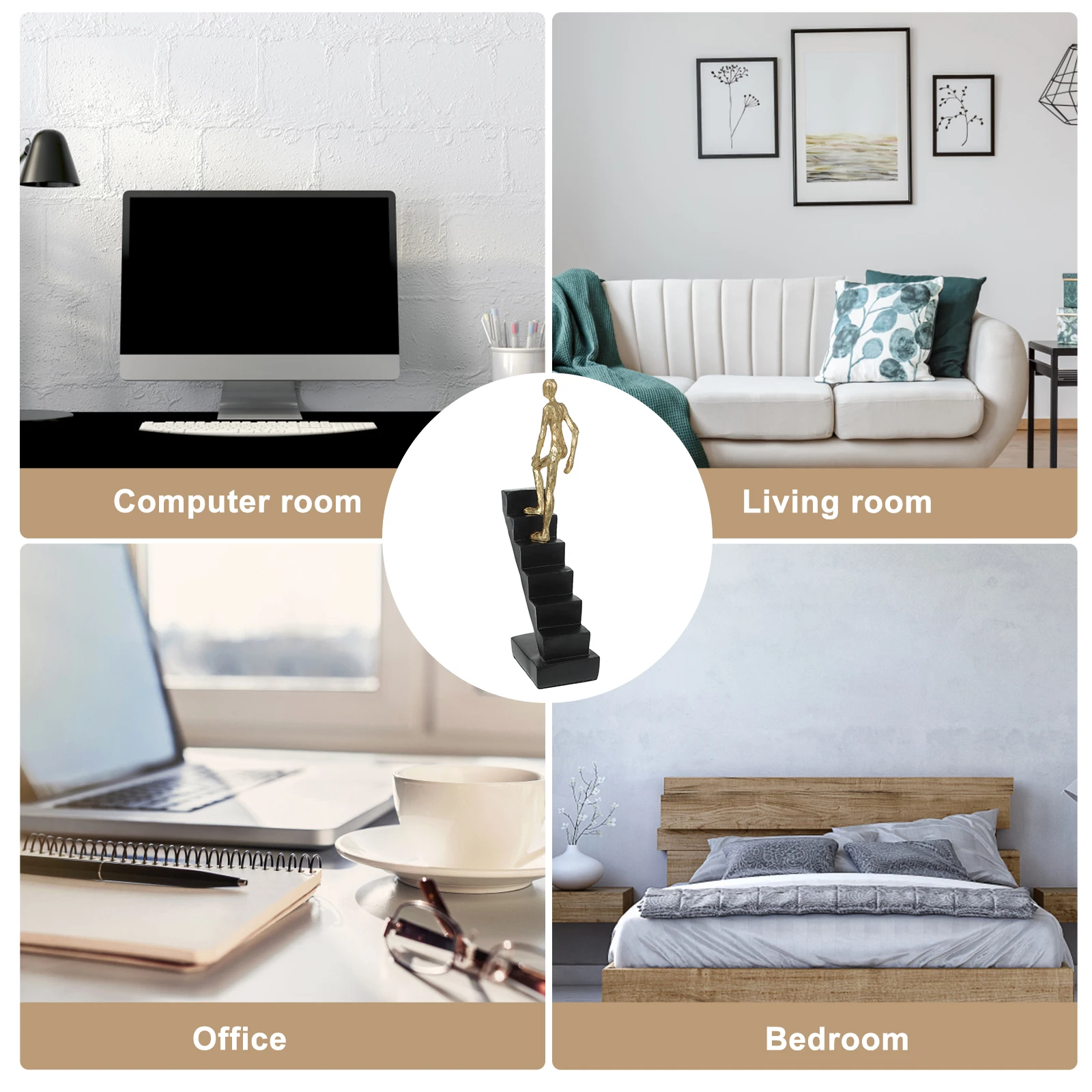 

Resin Person Statue Small Size Black Gold Creative Stairs Room Decor Abstract Figurine Home Accessories