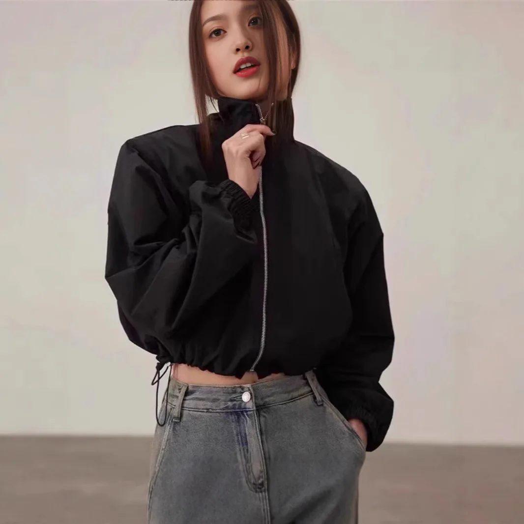 

Y2k Cropped Jacket Long Sleeves Top Sun Protection Clothes Drawstring Coat Women Zip Sportswear Breathable Lightweight Outerwear