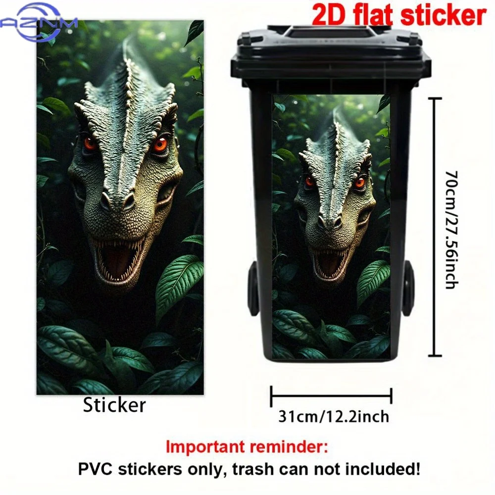 1pc 2D Flat Dinosaur-Themed Trash Can Sticker, Waterproof PVC Decal with Lifelike Designs, Self Adhesive Outdoor Wall Art for
