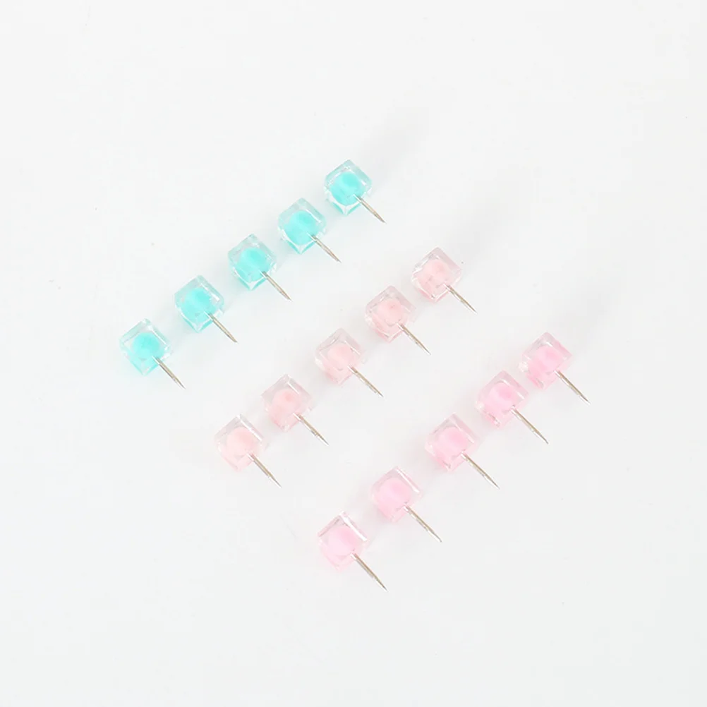 

40pcs Candy Color Thumbtacks Square Head Pins Transparent Jelly Shade Office Supplies Household Tacks Wall Photo Hangers