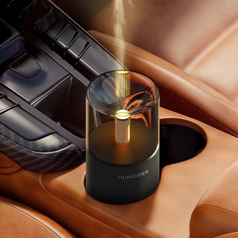 Aroma-Diffusor im Kerzenlicht-Stil, USB-Nebelhersteller, Luftbefeuchter, warmes Nachtlicht, leiser Diffusor für ätherische Öle, Auto- und Heimluftbefeuchter