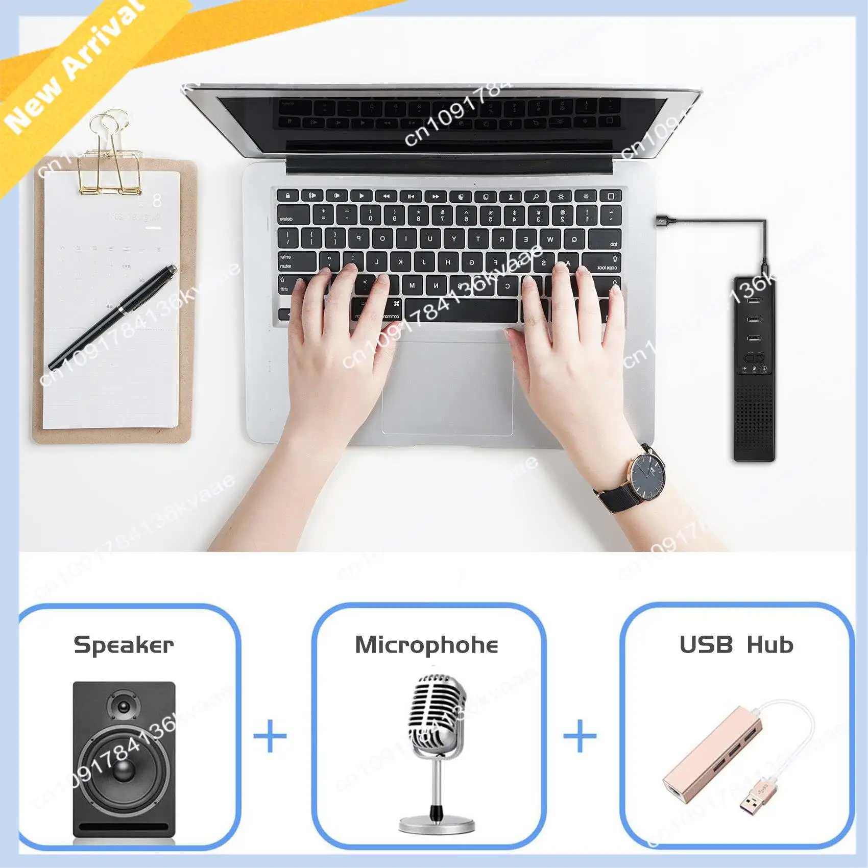 M01K 3 In 1 Computer Speakers With Microphone & Hubs USB Conference Speaker, PC Mic For Video Conference