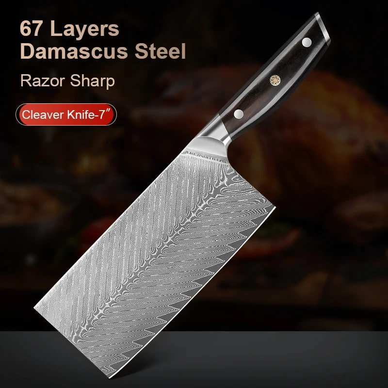 Cuchillos de carnicero chinos de 7 pulgadas, picadora afilada de acero damasco para cortar carne y verduras, el mejor cuchillo de Chef de cocina profesional