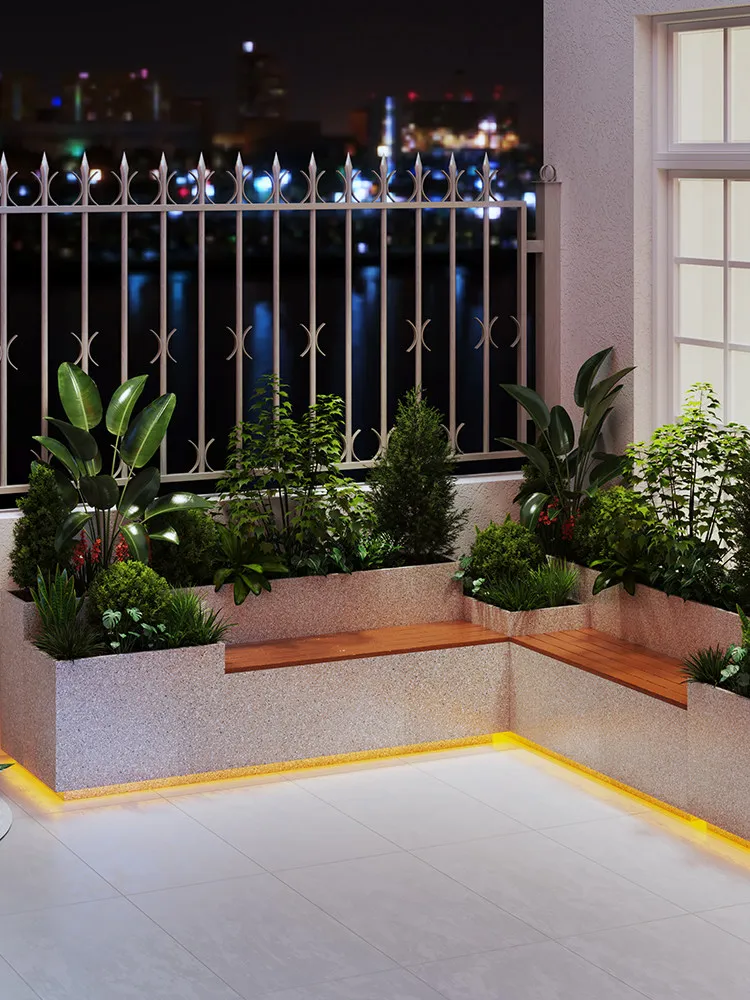 Outdoor flower box seat combination terrace balcony luminous bench courtyard planting box imitation terrazzo leisure stool