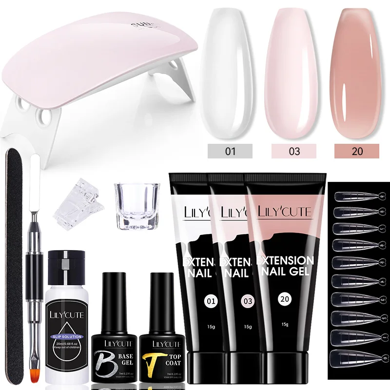 

LILYCUTE 15ml Nail Extension Gel Kit Soak Off UV Gel Acrylic White Clear Pink Gel Nail Polish LED Lamp Manicure Set For Nail Art