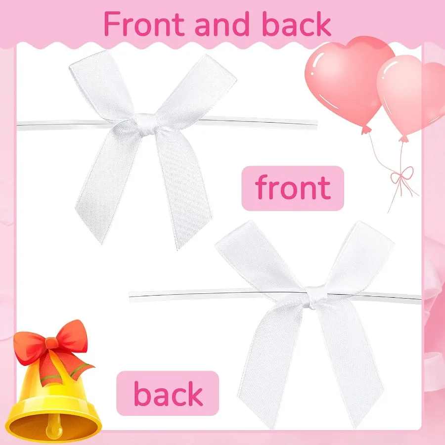 100 Pezzi 2.6 Fiocchi Bianchi Solidi Mini Nastro di Raso Twist Tie Archi per Decorazioni di Nozze Celebrazioni di Laurea Festa di Compleanno