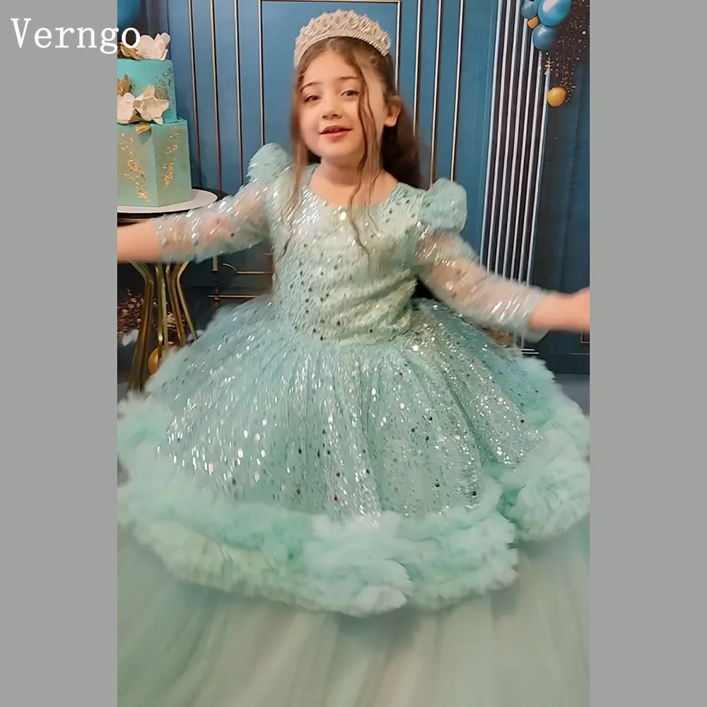 

Verngo Green Tulle Sequined Kid Birthday Party Dress Baby Girl Flower Dresses Princess Tutu Dress Customized