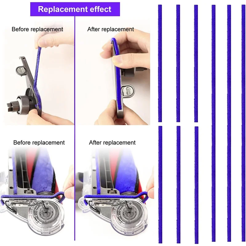 A94E-เปลี่ยนแปรงสําหรับ Dyson V6 V7 V8 V10 V11 นุ่มลูกกลิ้ง 9 Felt Strips อะไหล่เครื่องดูดฝุ่น