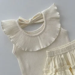 Baby Tops Summer Infants Shorts Cotton Backless Sleeveless Ruffle Collar Top Newborn Girl Princess Clothing