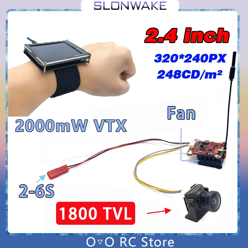 

2,4-дюймовый мини-монитор SLONWAKE и дальнего действия, 1–5 км, 5,8G, 48 каналов, 2000 мВт, регулируемый передатчик VTX, CMOS, 1800TVL, камера Starlight