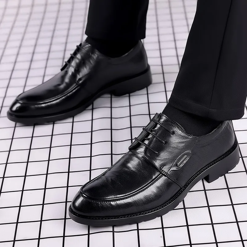 Men's leather shoes for casual business, versatile and comfortable British business formal wear, casual dress shoes