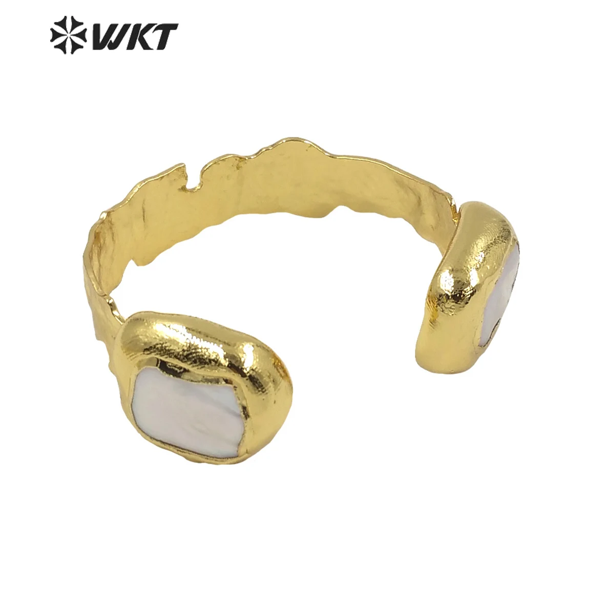 WT-MPB045 WKT Design Natural Pearl Bracelet Wide Bangle Two Large Pearl Gold Bangle Ladies Jewelry Gift Bangle Bracelet