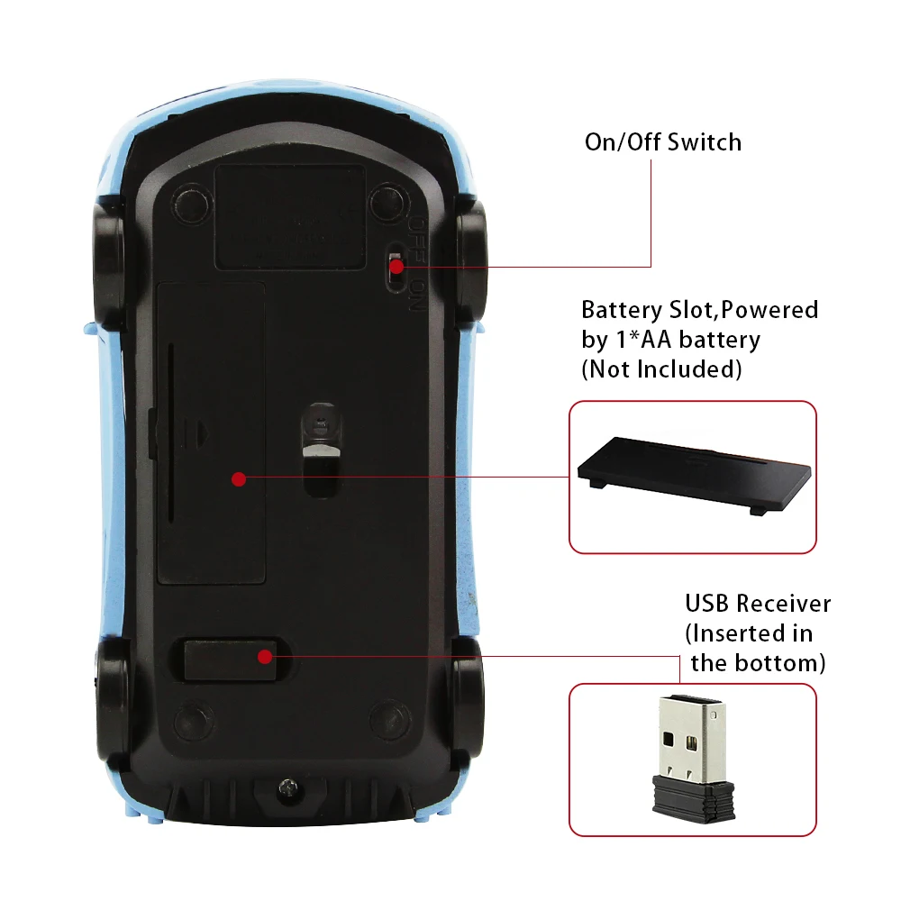 Mini 2.4G Wireless Car Mouse Ergonomic Gaming Optical USB Mice With Blue Light Car Shaped 3D Mouse For Laptop Computer Kid Gift