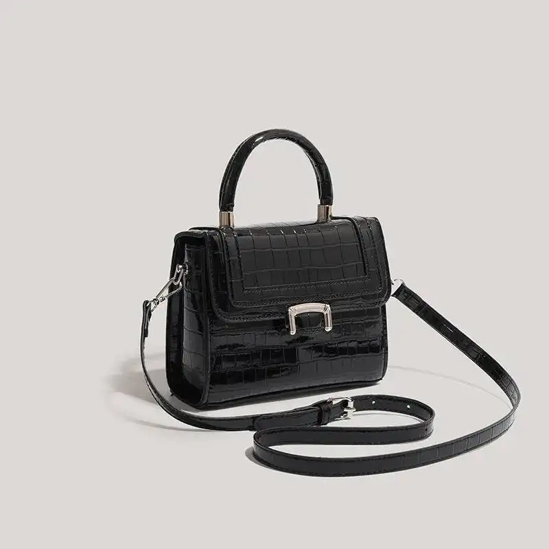Bloom Retro Black Messenger Women High Street Crocodile Handle Chic Leather Y2k Bag Female Vintage Square Crossbody Bags