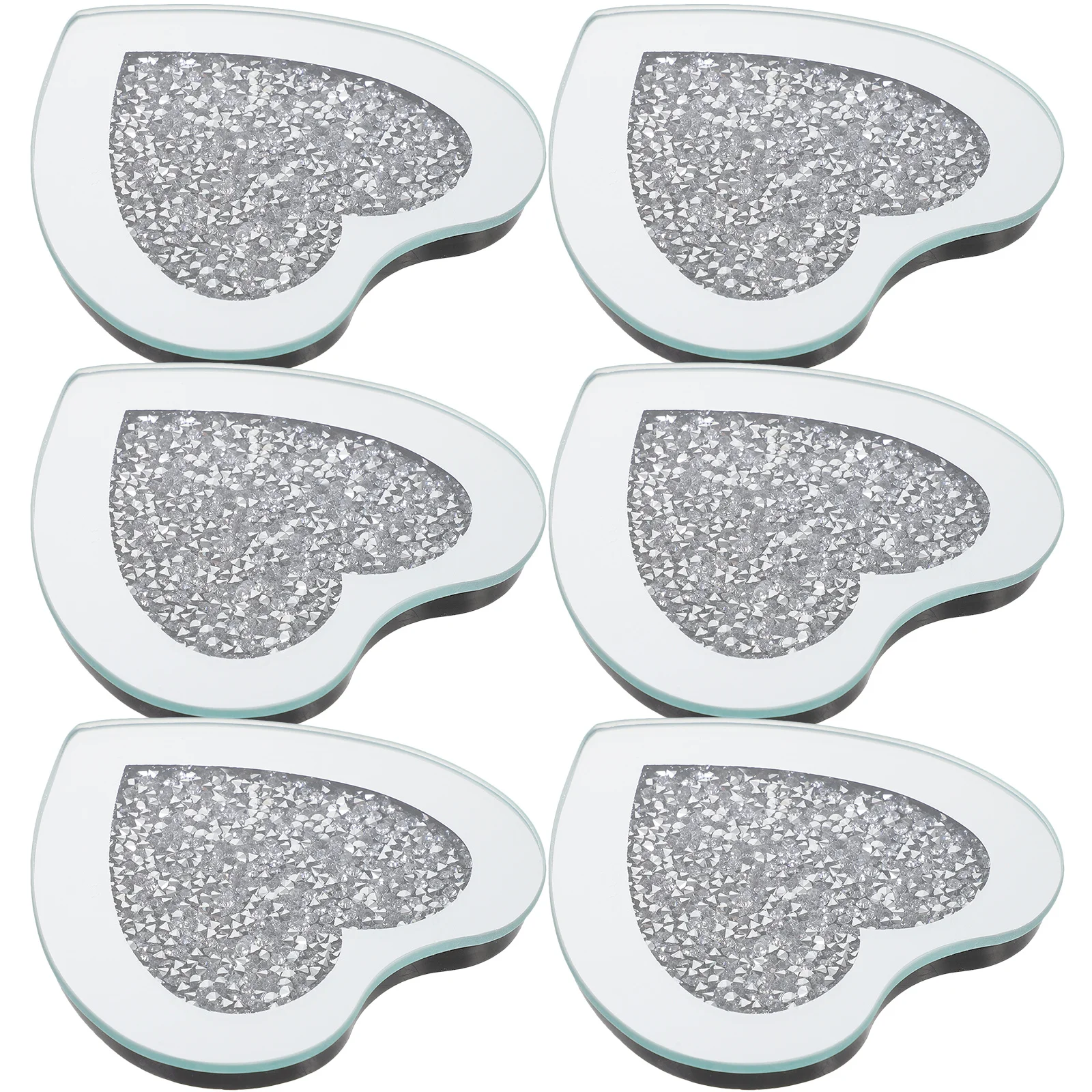 

6Pcs Creative Glass Heart Coasters Thickened Cup Mats Home Hotel Restaurant Decorative Protective Drink Cup Pads Table