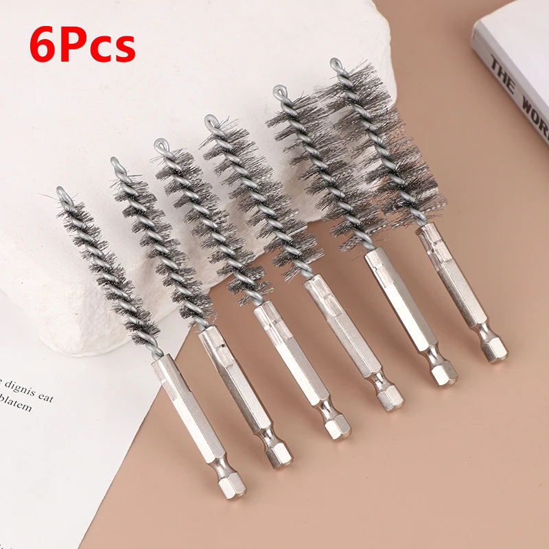 

8/10/12/15/17/19MM Stainless Steel Pipe Cleaning Brush Set 1/4" Hexagonal Bar Twisted Wire Hole Brush Cleaning Brush
