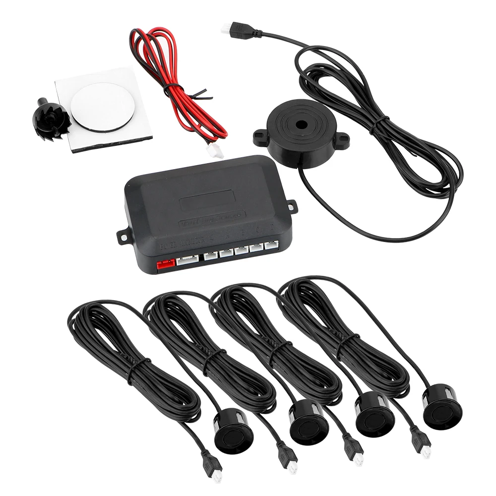 Reverse Backup Radar Sound Alert Indicator Car Parking Sensor Kit Car Distance Detection System 4 Sensors Buzzer Probe System