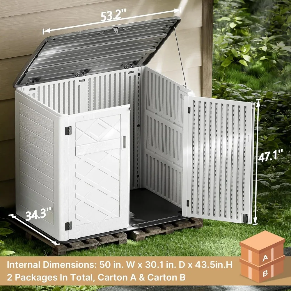 FT Horizontal Outdoor Storage Shed, HDPE Patio Storage Cabinet Weather Resistance, Storage Box Waterproof with Reinforced