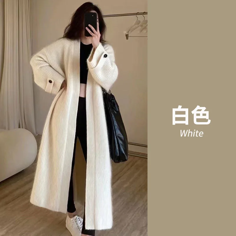 

Knitted Cardigan Coat Cashmere 2024 Autumn Winter New Loose Fashion Long Women's High-end Sweater