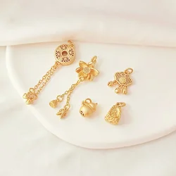 2 Pieces New Exquisite Matte Gold Ping An Buckle Gourd Fu Lock Lotus Pendant Handmade DIY Jewelry Necklace Accessories Materials