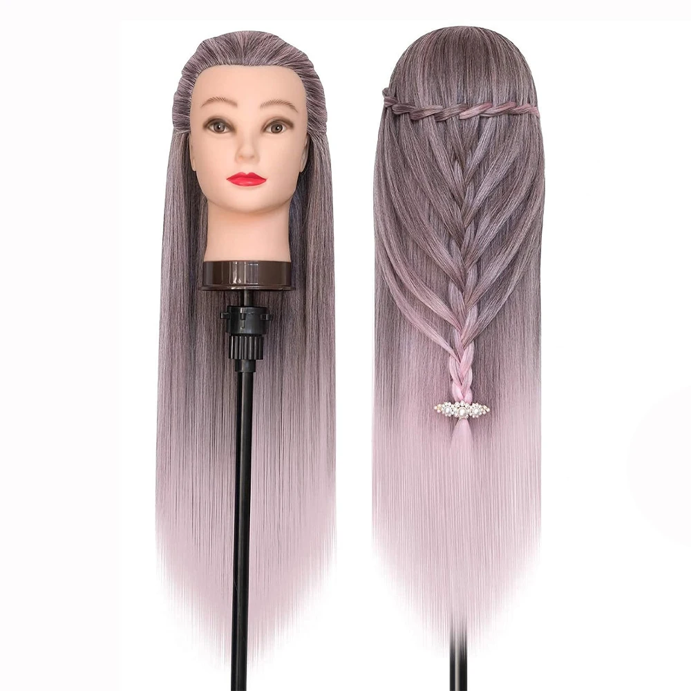

Ombre Training head For Braiding Hairstyle Doll Head Hairdressing 100% High Temperature Fiber Colorful Manequin Head 28inches
