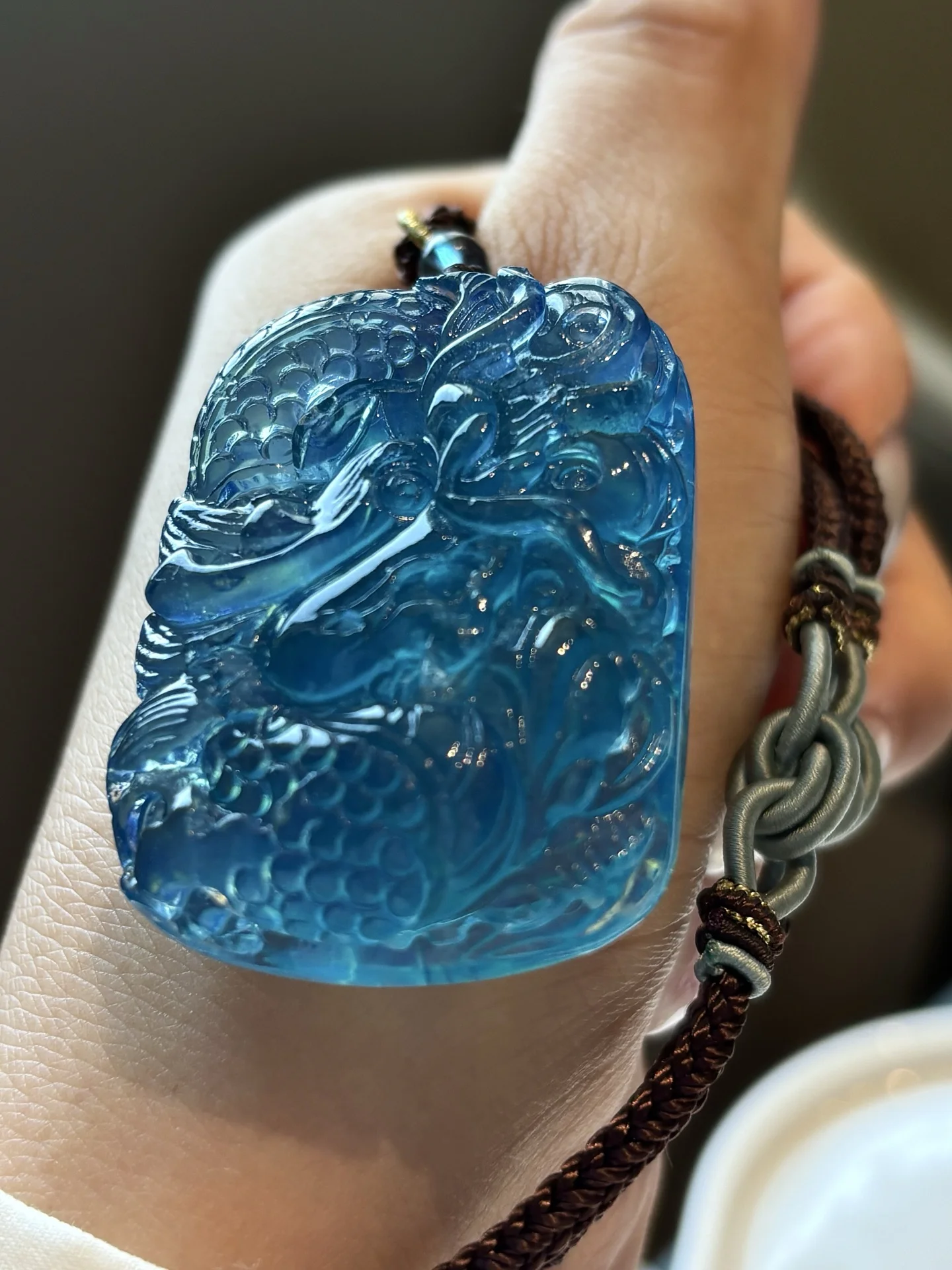Natural Blue Aquamarine Pendant Fashion Dragon 48x33x17mm Aquamarine Blue Gold Necklace AAAAA
