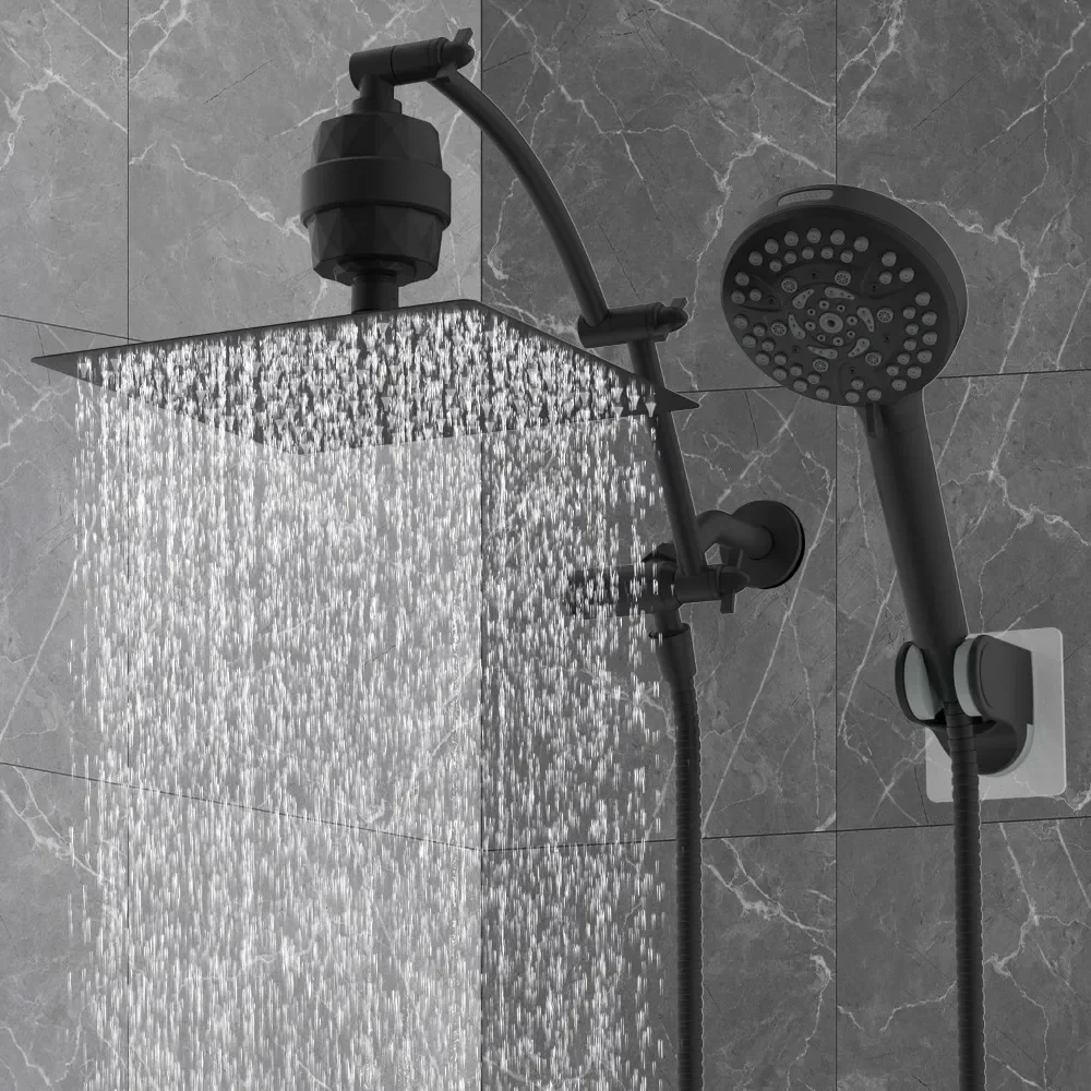 

All Metal 10'' Dual Filtered Rainfall Shower Head Combo, High Pressure Handheld Shower Head with 16'' Adjustable Extension Arm