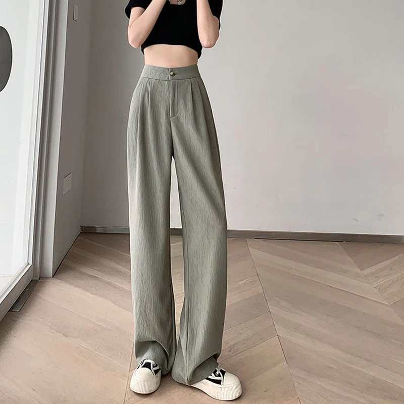 Pantaloni quotidiani comodi per il tempo libero femminile Vendita calda Pantaloni solidi a vita alta da donna Pantaloni a gamba dritta alla moda coreana