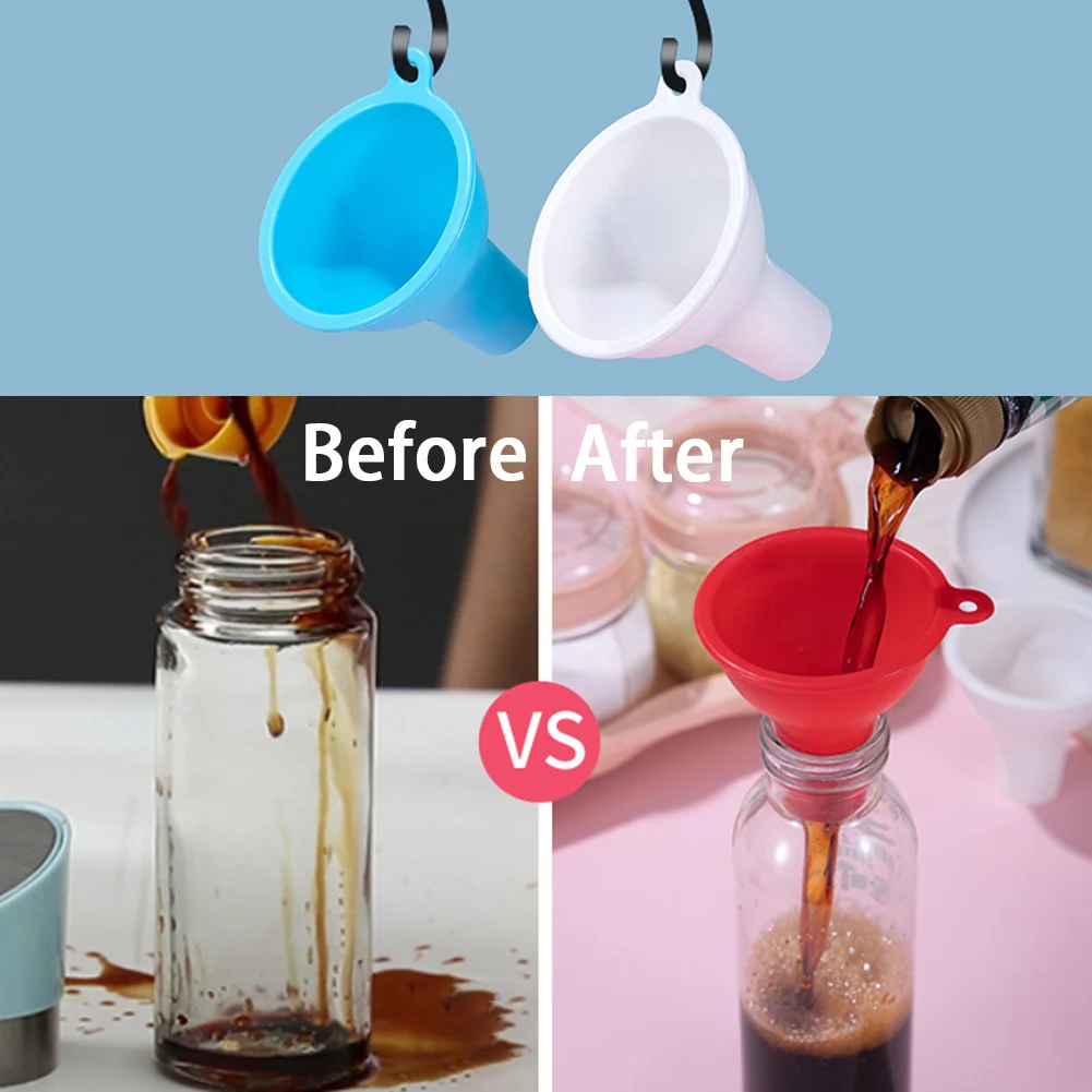 1pc Silicone Food Grade Funnel Portable Oil Pot Funnel Household Liquid Dispensing Durable Funnel Be Hung Kitchen Cooking Tools