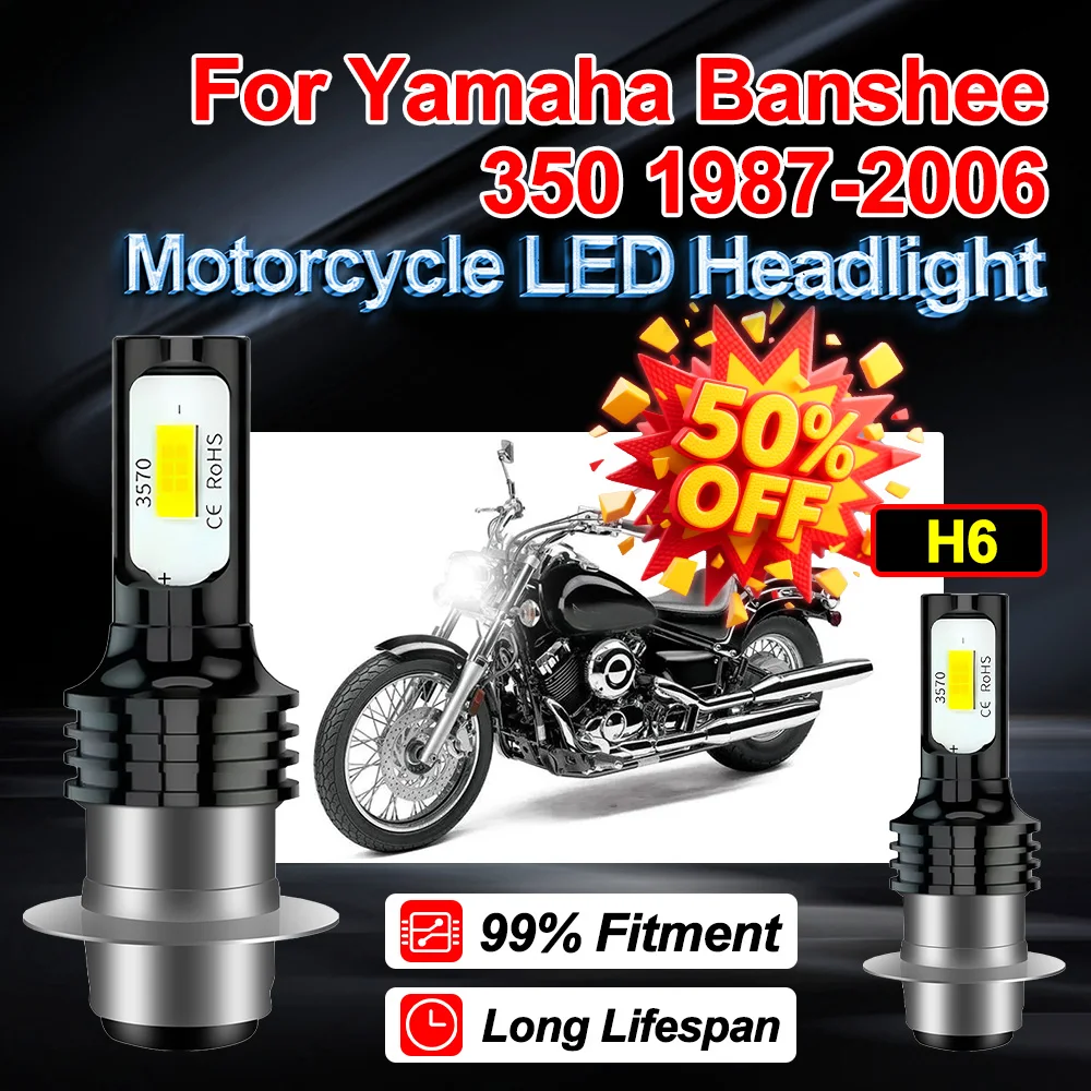 

1X 2X H6 BA20D For Yamaha Banshee 350 1987 1988 1989 1990 1991-1999 2000 2001 2002 2003 2004 Motorcycle LED Headlight Ampoule
