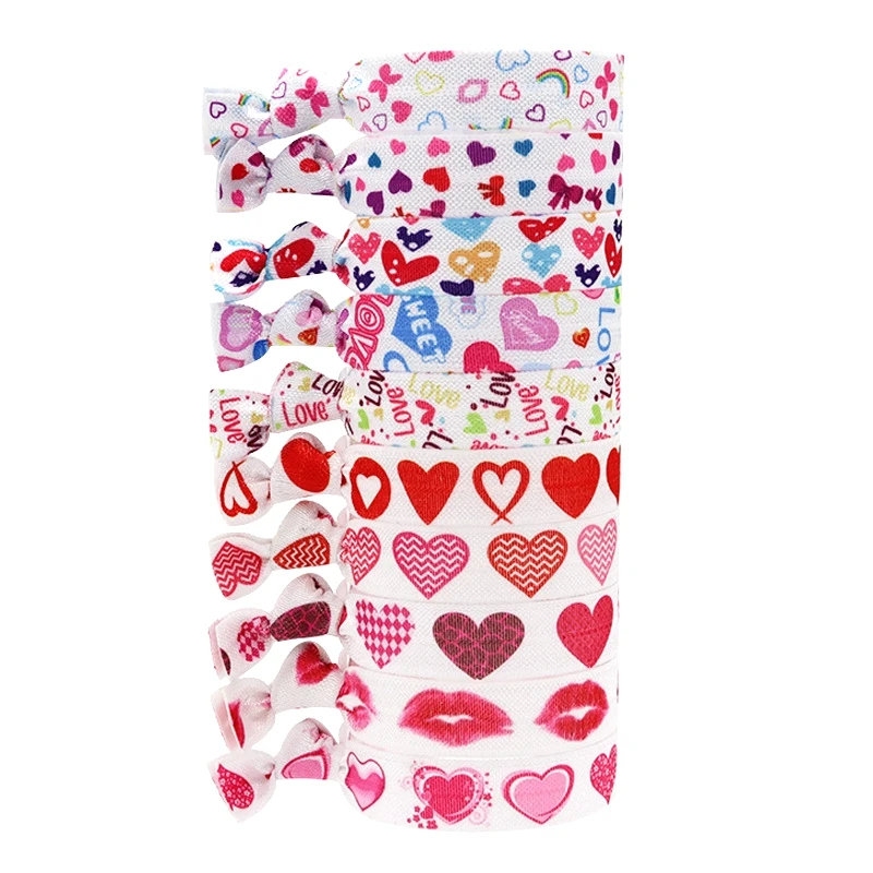 Heat Transfer Printed Hearts FOE Hair Ties 100 Designs Valentine's Day Series for Hair Accessories Bracelet Craft Custom Designs
